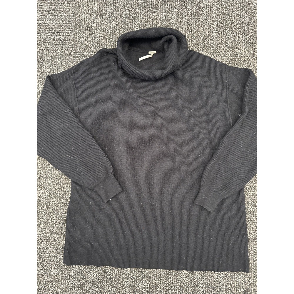 Free People Knit Turtleneck Oversize Mock Sweater Black Chunky Heavy Baggy-L-